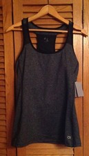 NWT GapFit Grey/Black Mesh Racerback Fitted Stretch Tank Padded Bra Size Medium