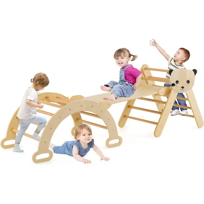 MARKENLOS Kletterdreieck Montessori Set Rutsche Holz Indoor 3 in 1 Kinder Kletterbogen DE