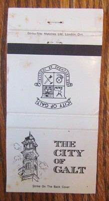 GALT, ONTARIO MATCHBOOK COVER: CITY OF GALT MAYOR GORDON ROUSE ...