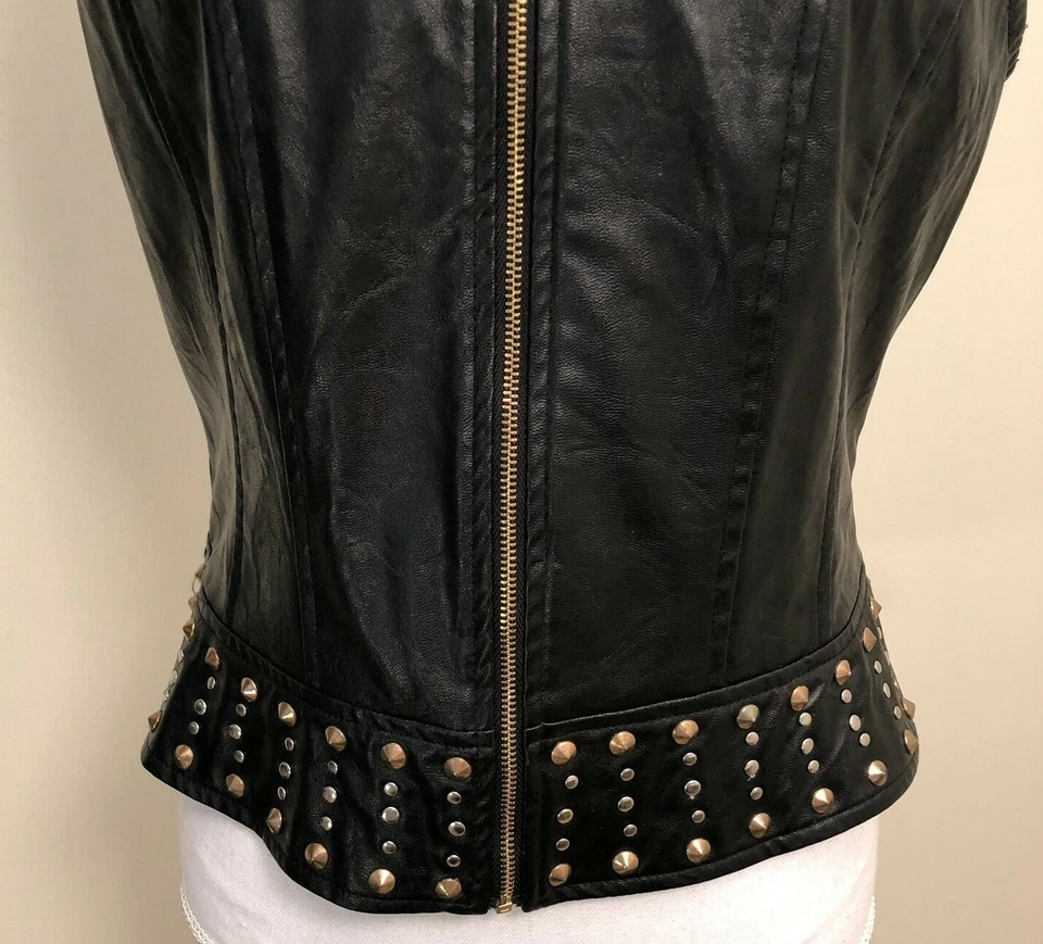 NWT - Double Zero Women's Sleeveless Vest, Medium, Studded Black Faux Leather - Image 3 of 4
