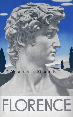 Florence Italy 1936 David Statue Vintage Poster Print Retro Style Travel Art