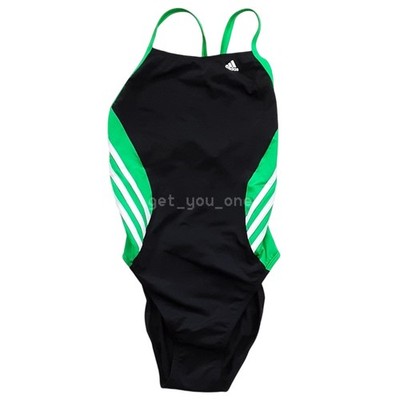 NWT Adidas Solid Splice Vortex Back Swimsuit Women's One-Piece Green Black 34