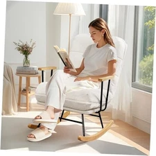  Wide Rocking Chair Nursery, Oversized Upholstered Glider with High Backrest 