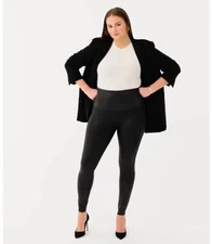 New Spanx Women's Black Faux Leather Shimmer Pull On Leggings Size 3xl Tall