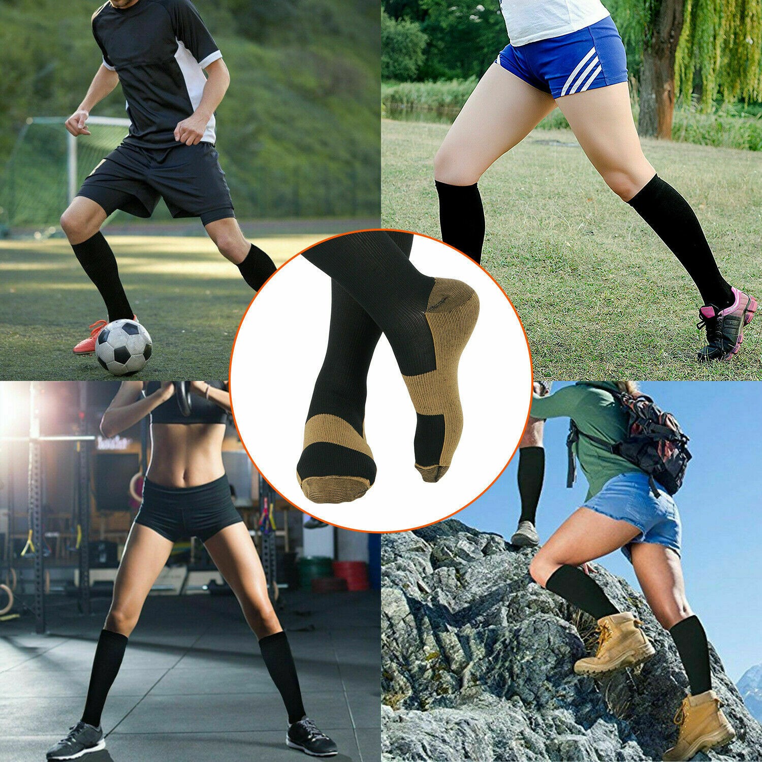 3 Pairs Copper Compression Socks for Men Women 20-30 mmHg Knee High Stockings