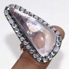 925 Silver Plated Rose Quartz Jewellery Ring Handmade Gemstone Size Us 10 GW