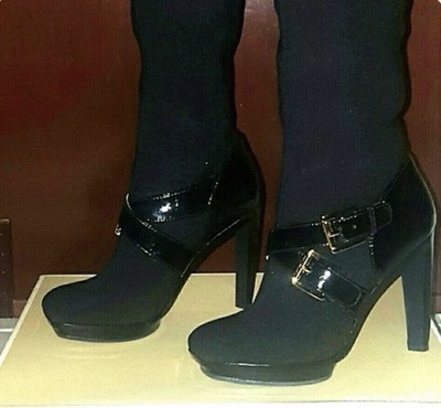 Michael Kors Allister Knee High Boot Black Stretch Fabric Buckle 6M