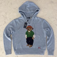 Polo Ralph Lauren Polo Bear Cotton Hooded Knit Sweater Size XS Women 398 New