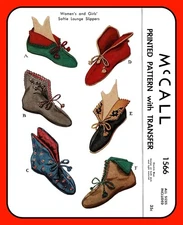 Misses SLIPPERS Pattern 1566 Vtg 1956 Felt or Fabric Sizes 4.5-8.5 House Shoe