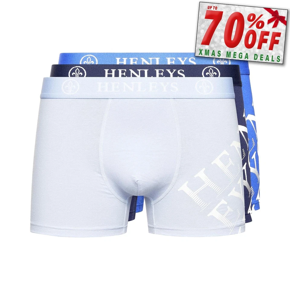 Henleys Tringles Mens Comfort Boxer Shorts Underwear Boxers 3pk Assorted