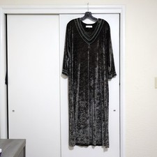 Vintage Oscar De La Renta Green Crushed Velvet House Dress L Whismigoth Fairy