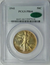 1941 WALKING LIBERTY HALF DOLLAR 50C PCGS PR 66 CAC