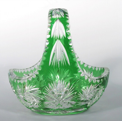 Bohemia Crystal Czech Republic Caesar Fine Emerald Cut Clear Glass Basket EXC!