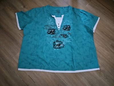 Damen Strech T-Shirt  Grün - Weiß  - Gr. 52 - NEU