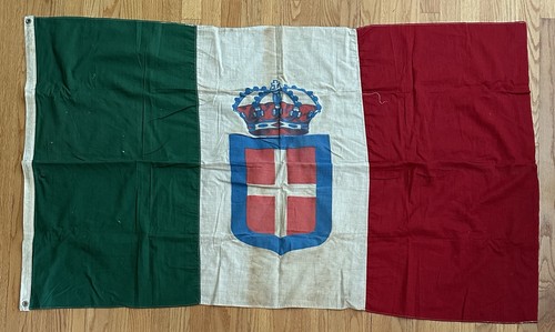 Vintage Kingdom of Italy Flag WWII Era Royal House of Savoy Tricolor Crown 57x34