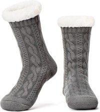 Women's Knit Slipper Socks with Non-slip Grippers, Warm Fuzzy Fluffy Sherpa Line