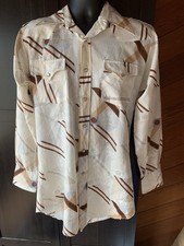 Vtg 70s H Bar C Abstract Psychedelic Pearl Snap Western Disco Stretch Shirt L