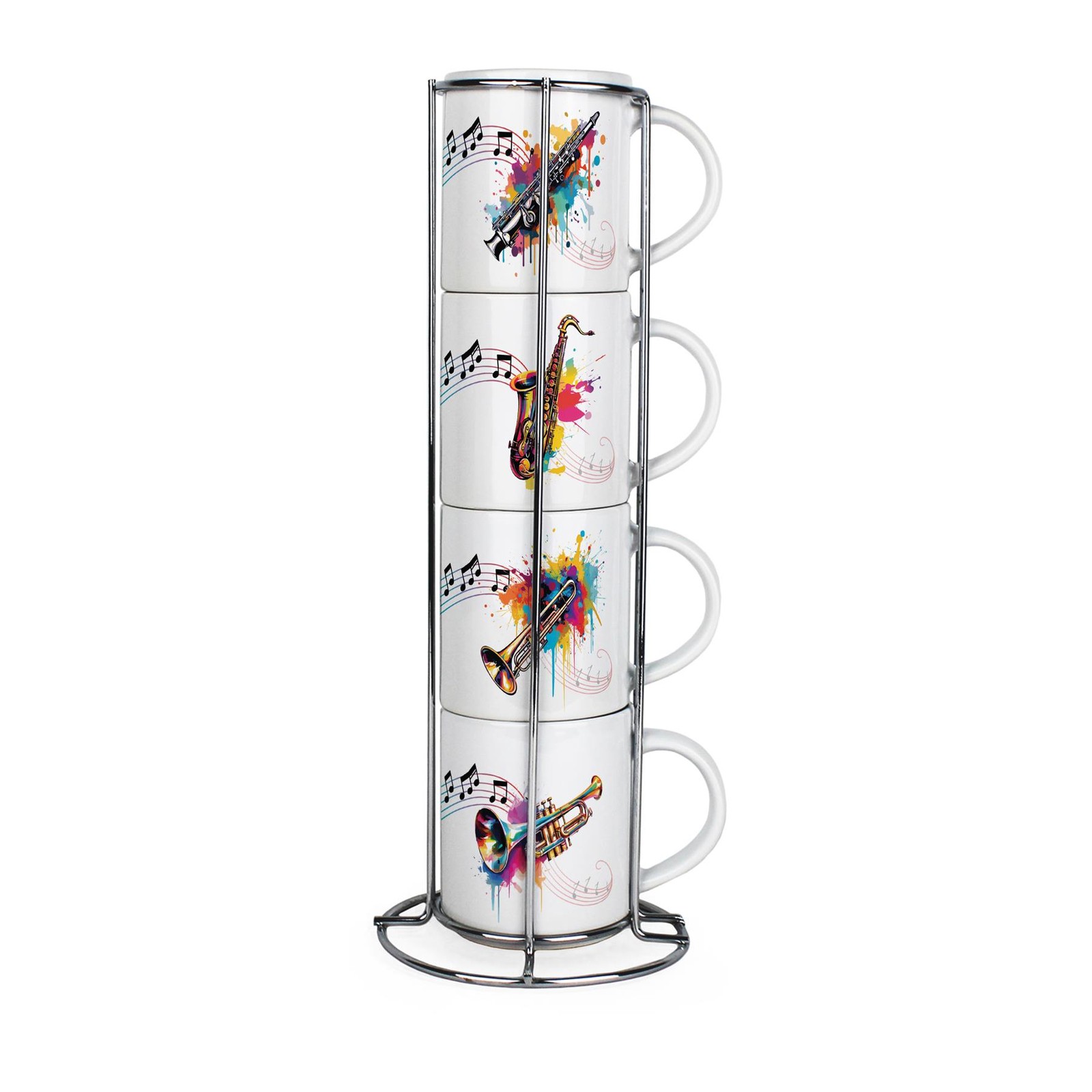 Abstract Instruments Small Stacking Mugs - Set of 4 Gift for Musicians