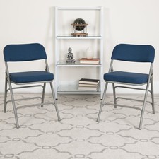 2 Pack HERCULES Series Premium Curved Folding Chairs Navy Fabric