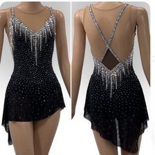 Girls lce Figure Skating Dress for Competition Rhinestone Spandex Dress