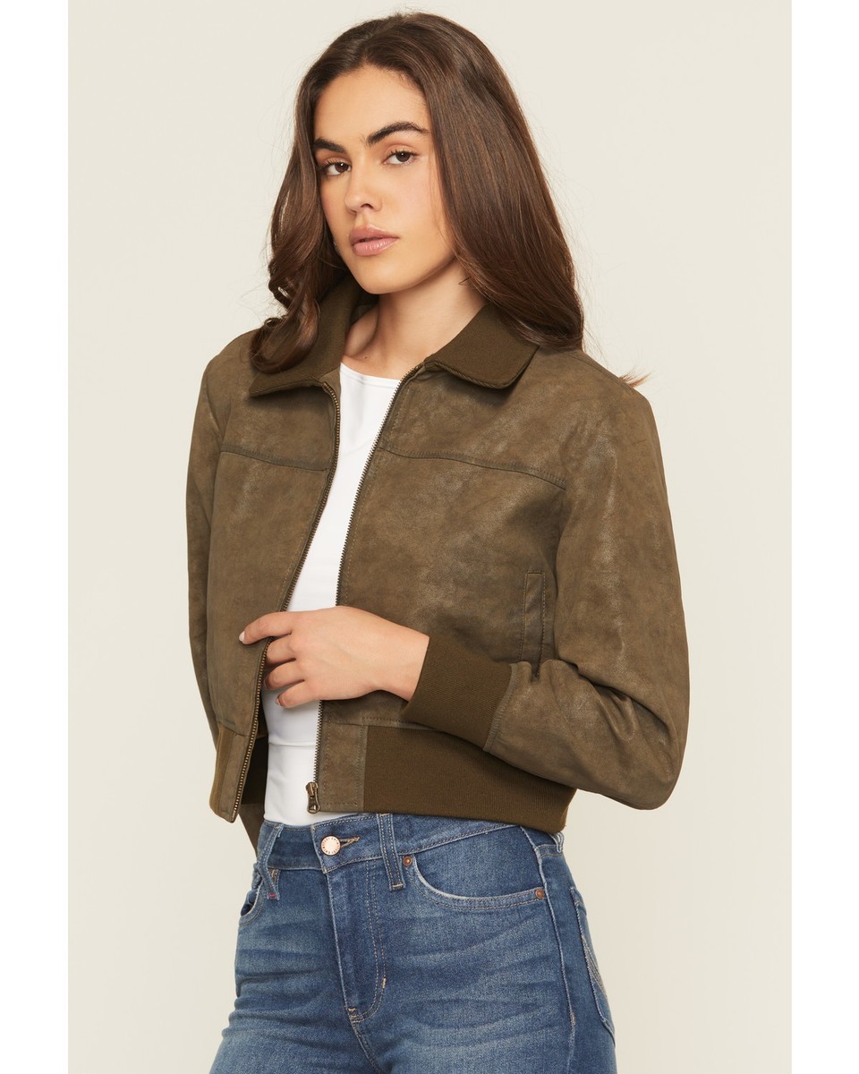 Cleo + Wolf Women's Washed Faux Leather Bomber Jacket - CLFA25O2