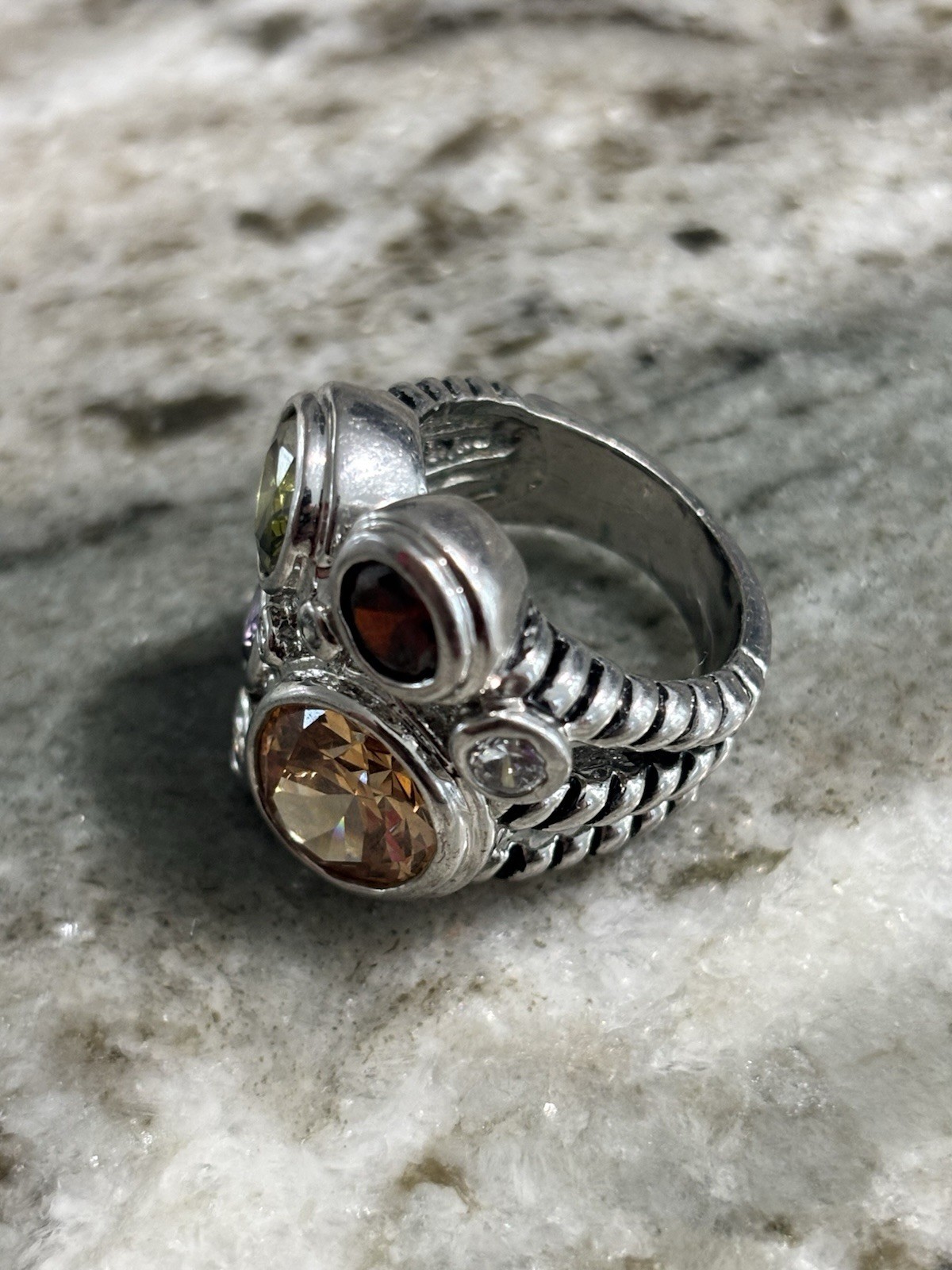 Silver Cable CZ Gemstone Cluster Ring - image 3