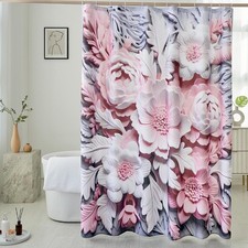 Elegant Floral Shower Curtain Pink Grey Minimalist Fabric Set Hooks 72x72