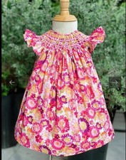 Will'beth Fancy Smocked Pink Flower Style Newborn Baby Girl Dress NWT 3 Months