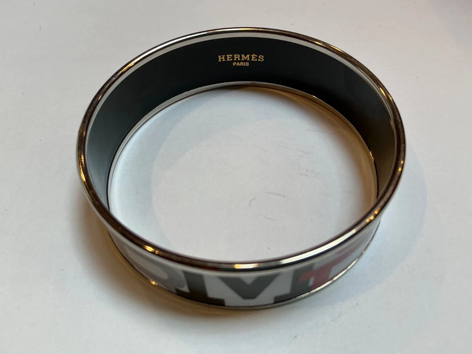 HERMES Enamel PM 65 Wide Bangle Bracelet Palladium rim - Image 4 of 4