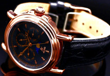 Edle Akzent  Herren Männer Armband Uhr Mondphase Datum Schwarz Roségold Farben