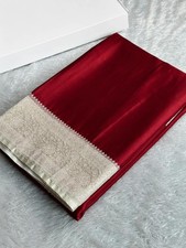 Banarasi Handloom Katan Mashru Silk Saree Zari Woven Border Party Wear Sari