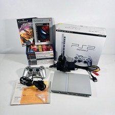 Sony Playstation 2 Slim Satin Silver Boxed, Inserts, Controller, X10 Games PS2