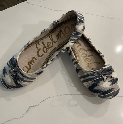 Sam Edelman, Felicia Ballet Flats, Size 8 1/2. Geometric Blue, Gray & White.￼