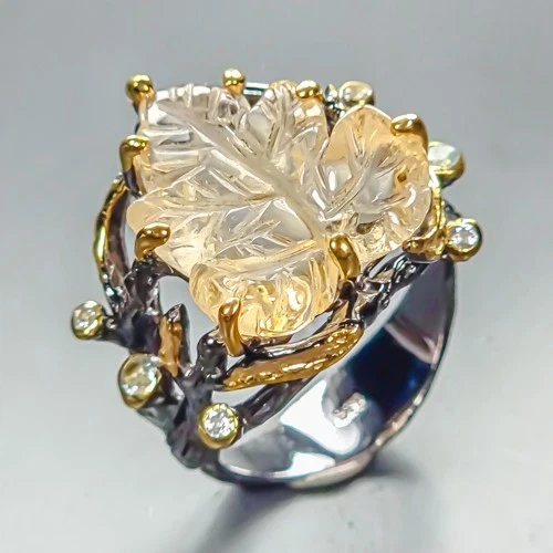 Unique ring Natural Citrine Ring 925 Sterling Silver Size 9 /R457469
