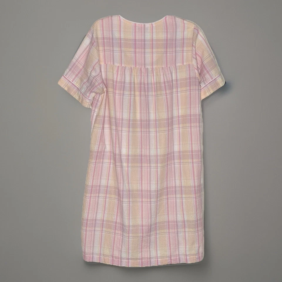 Abrigo Miss Elaine Clásico A Presión Seersucker Rosa Amarillo Talla Grande Foto 2 de 4