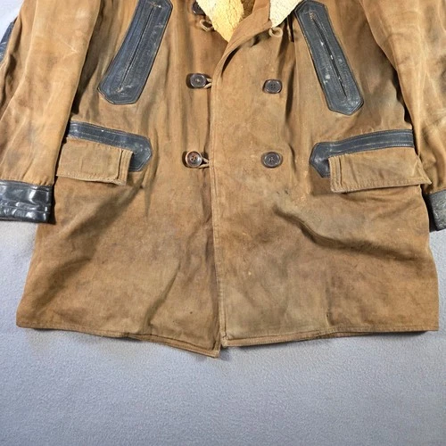 Vintage Barnstormer Coat Mens Large Brown Moleskin Shearling Lined Leather Trim image 4