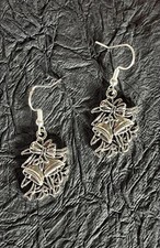 Vintage Silver Tone Christmas Bow Bell Dangle Earrings