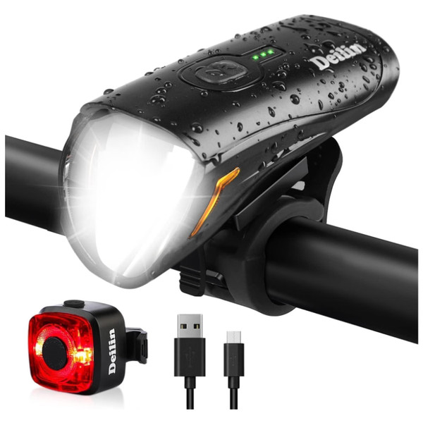 Fahrradlicht Set LED Fahrradbeleuchtung USB Aufladbar Schwarz 70 Lux-image
