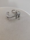 FZN 925 Sterling Silver Double Cross Ring Open Cuff Adjustable Size 5 CZ Signed — photo 8
