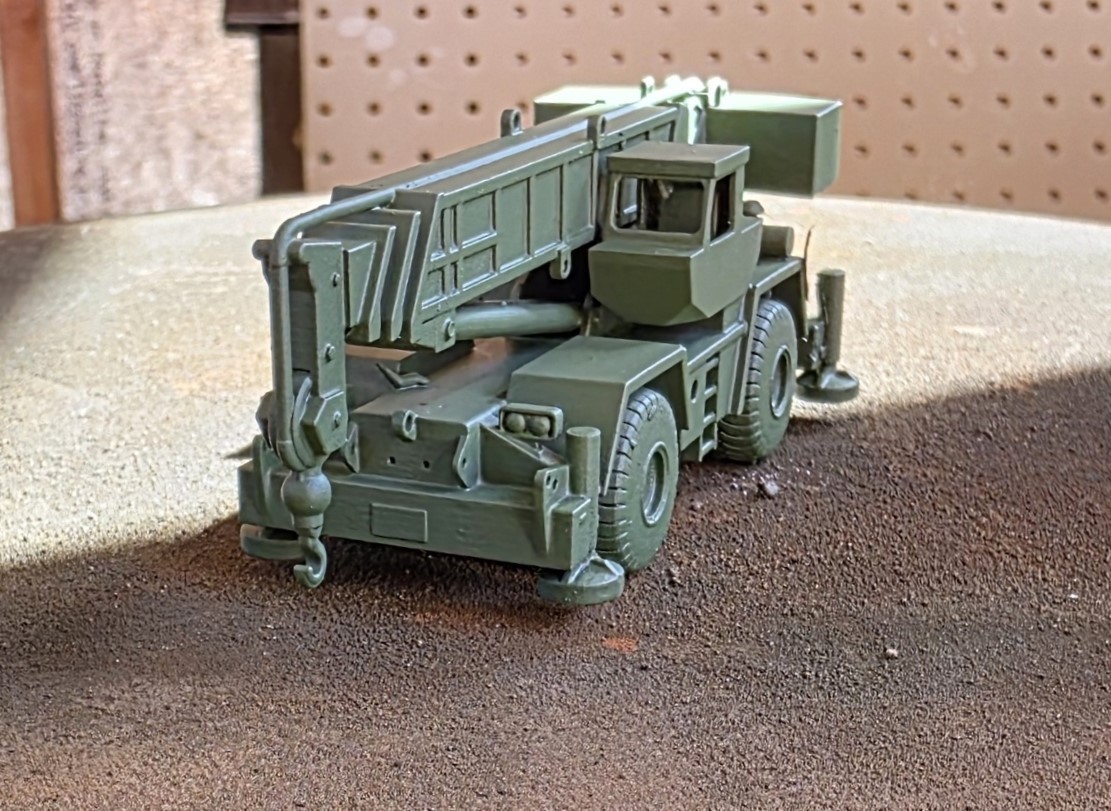 One HO 1/87 scale Rough terrain cargo crane flat car load, EXCLUSIVE!