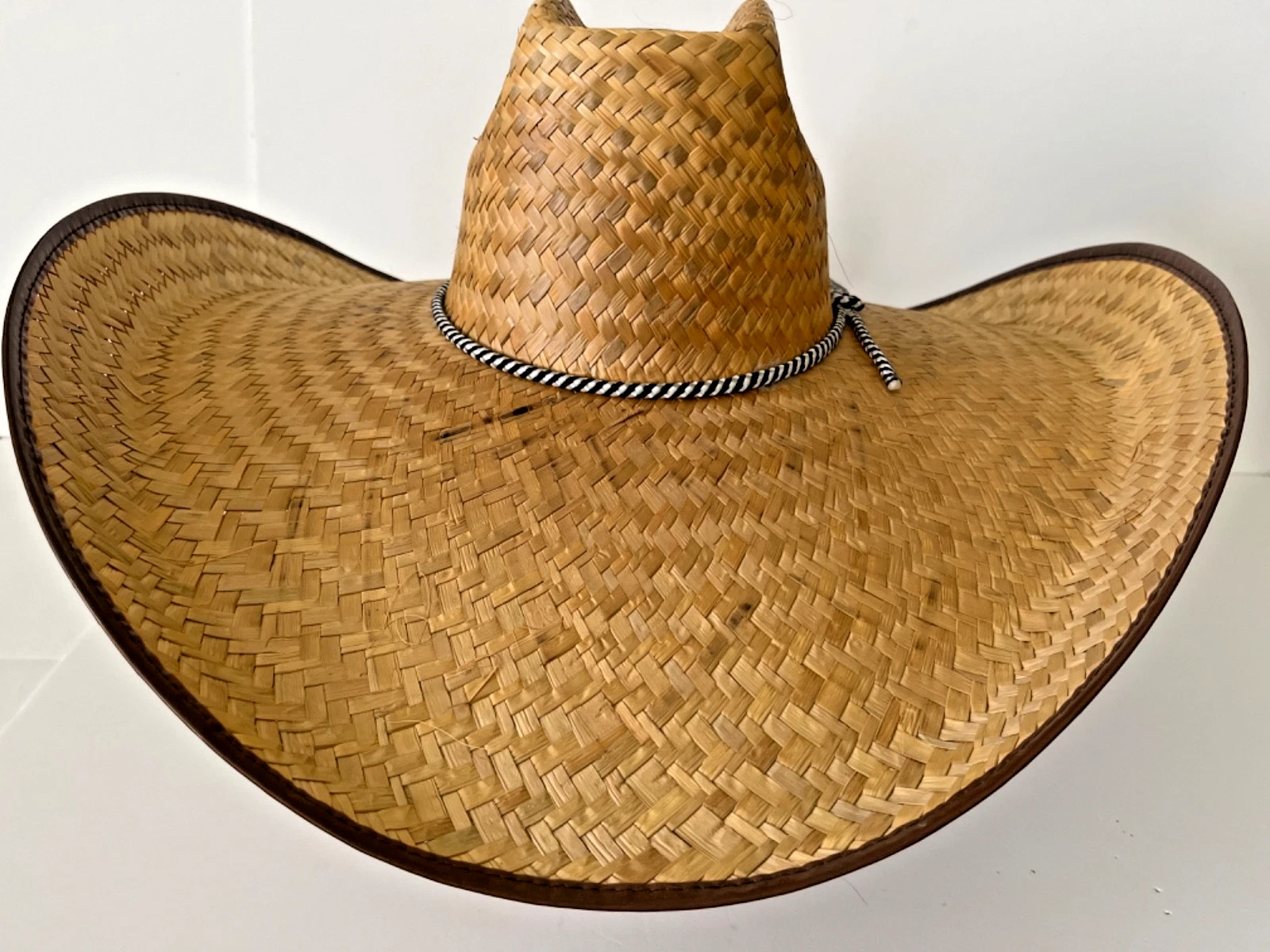 Wide Brim Palm Straw Cowboy Sun Hat VTG Sombrero Size Large With Tags