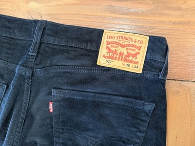 Levis 511 Corduroy Jean Pants Mens 36x32 Black Slim Fit Straight Leg Unworn