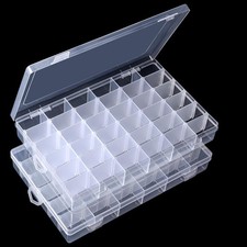 2PCS 36 Grids Clear Plastic Jewelry Box Organizer Storage Container with Remo...