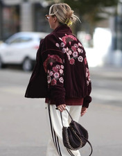 Zara Embroidered Velvet Puffer Jacket Plum Burgundy Red Size S-M 2488/205 New