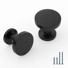 10 Pack Matte Black Cabinet Knobs Single Hole Cabinet Pulls Round Kitchen Cab...