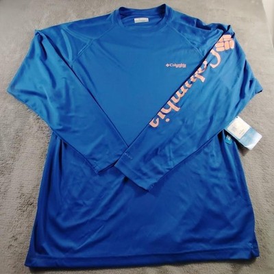 Columbia PFG Shirt Mens M Blue Omni-Shade Long Sleeve Fishing Performance