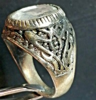 BEAUTIFUL POST MEDIEVAL VINTAGE SILVERED SEAL RING WITH STONE INSERT