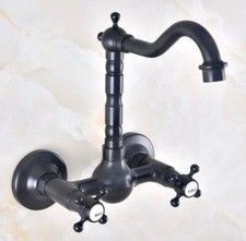 Oil Rubbed Bronze Bathroom Basin Sink Faucet Dual Handles Mixer Tap Wall Mounted