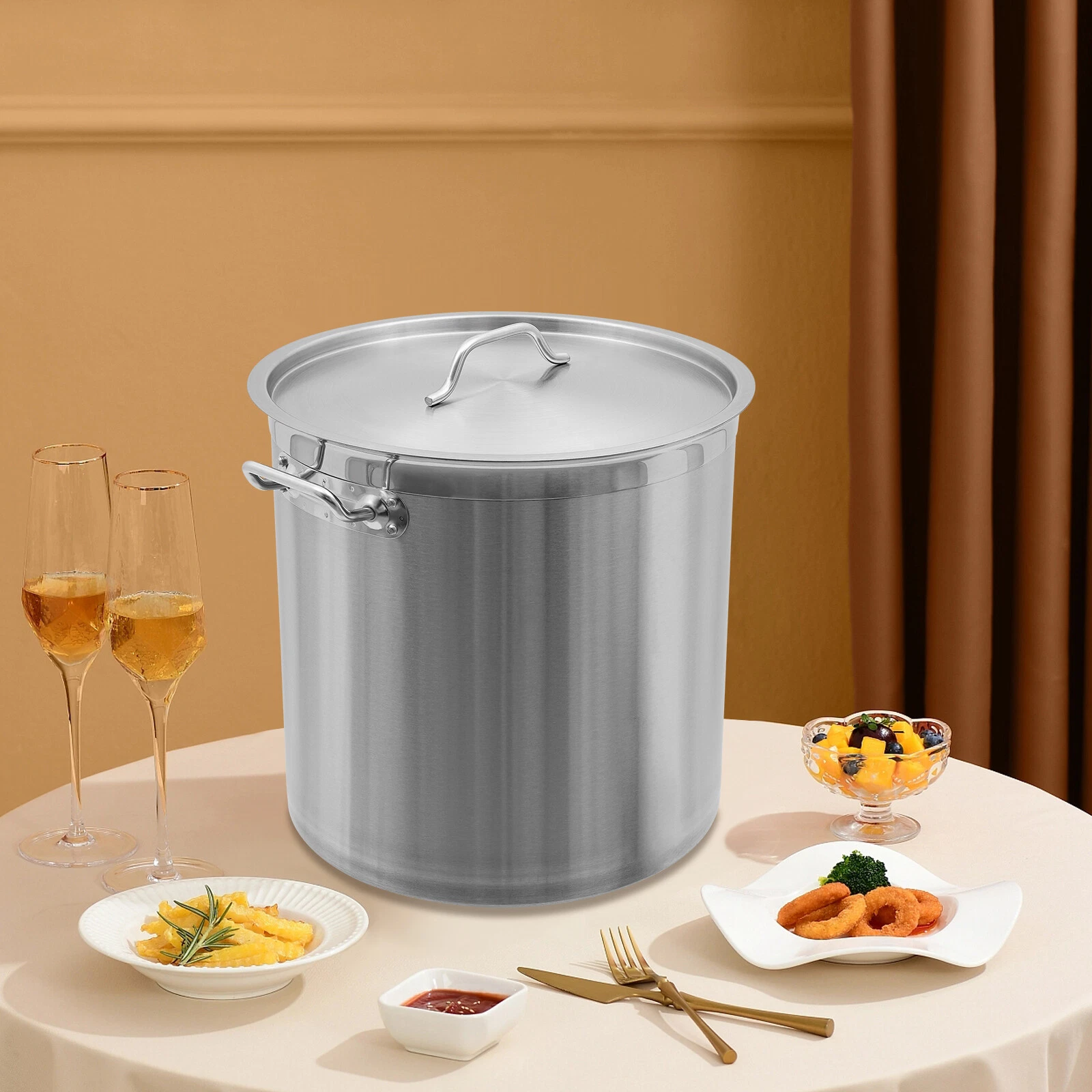 20QT Cooking Pot Set 14.8*13.8in Stainless Steel Soup Pot Draining Bucket w/ Lid