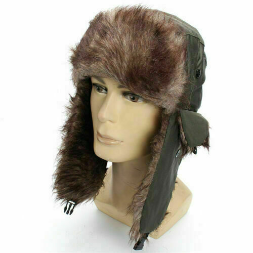 Men Real Rabbit Fur Russian Hat Ushanka Winter Warm Snow Ski Trapper Aviator Hat - Picture 5 of 18